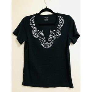 Ladies Club Embroidered V-Neck Top, Size M